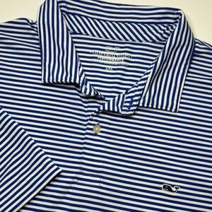 Vineyard Vines Performance Polo Shirt Mens XXL Blue White Stripe Golf Whale Logo
